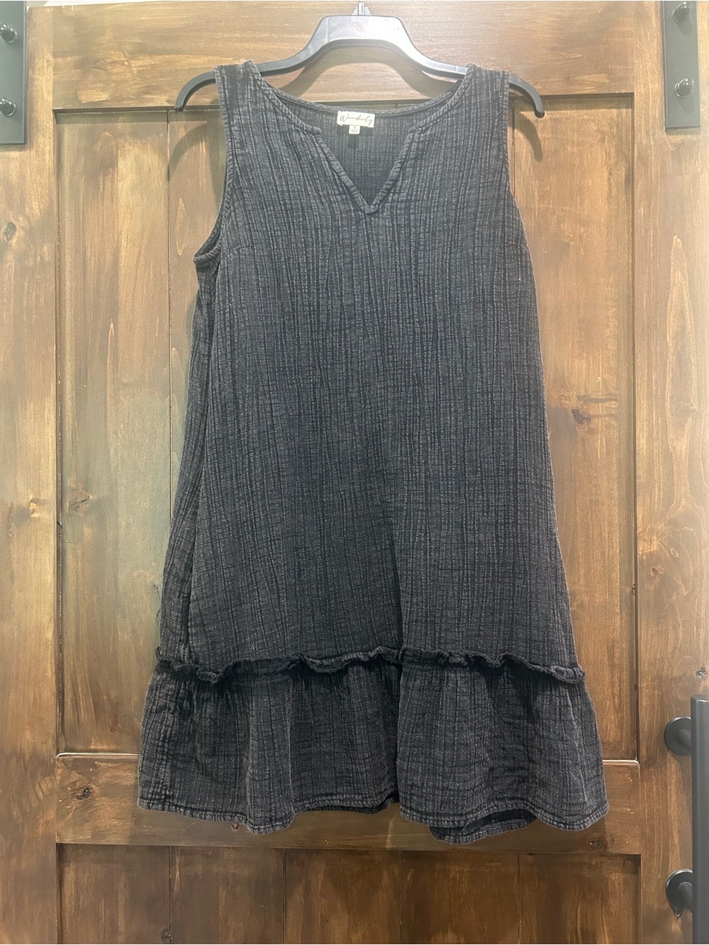M340 Wonderly Textured Black Sleeveless Tiered Dress Sz  S- Cotton